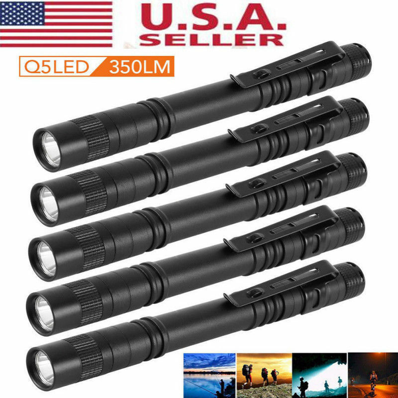 5pcs Cree-xpe-r3 Led Flashlight Clip Mini Light Penlight Portable Pen Torch Lamp