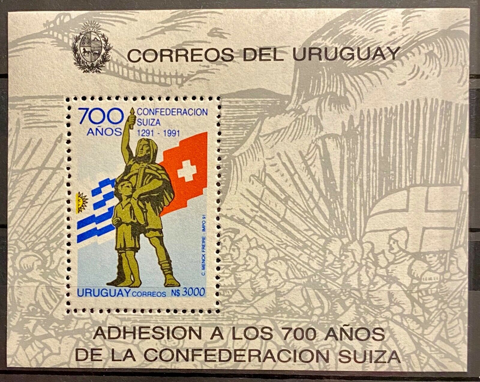 Uruguay - 700 Years Of Swiss Confederetion  1291 1991  - Mnh Sheet
