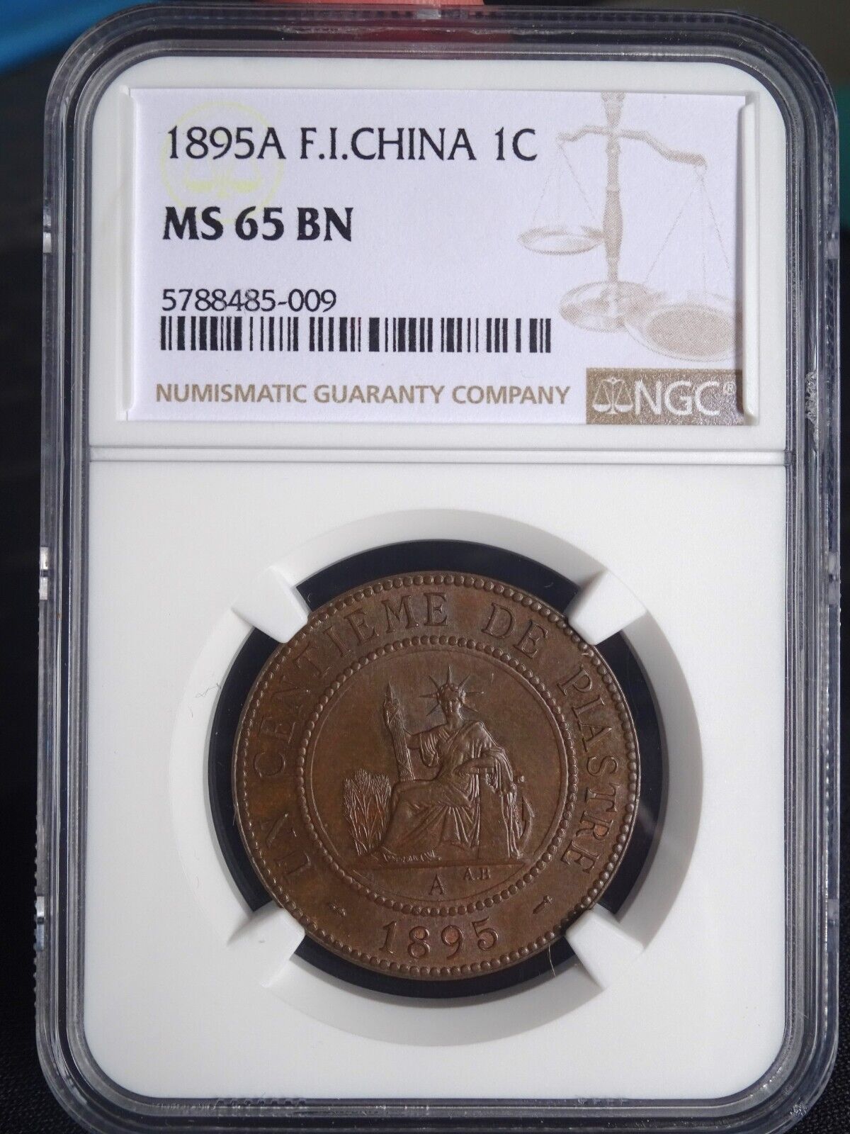 French Indo-china 1 Cent 1895 Ngc Ms65 Bn