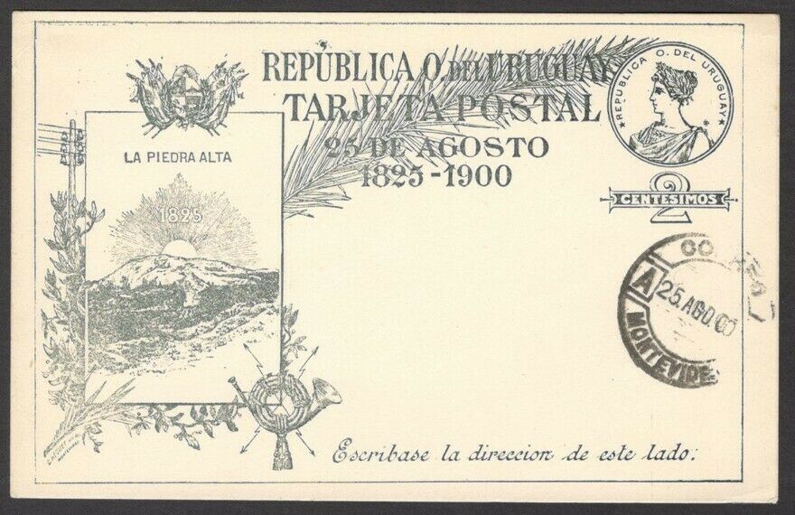 Uruguay Postal Card Unused Hg #50 1900 2c Commemorative Card Postmarked