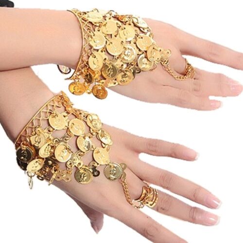 Belly Dance Triangle Slave Bracelet Gold Coins, Gypsy Jewelry Dance Accessories