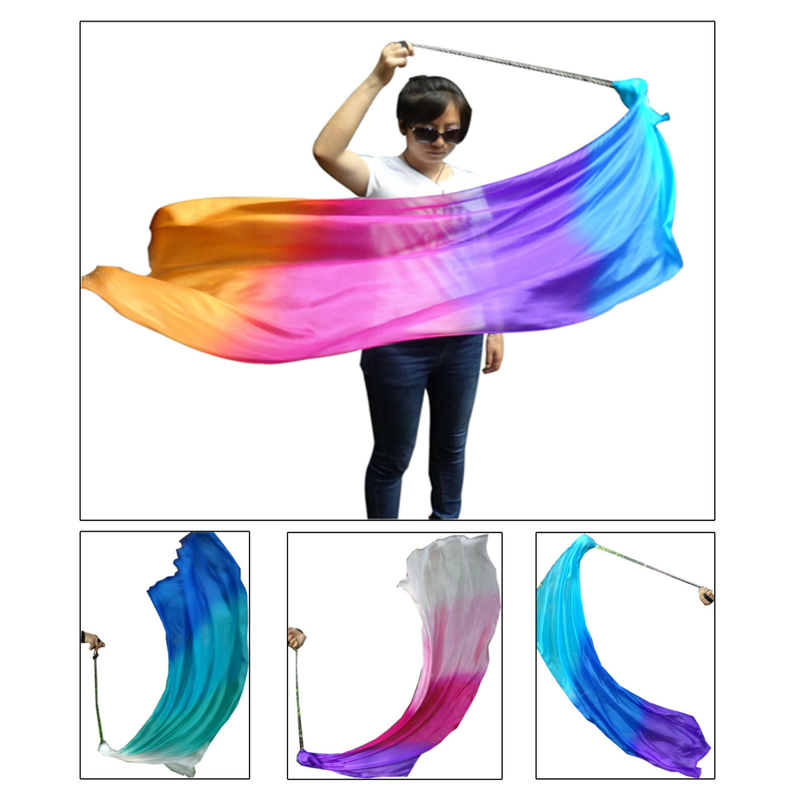 1pc 1.35m*0.6m(53"x24") Light Interchangeable Silk Dance Veil Poi, Steel Chains